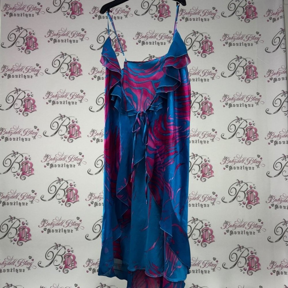 Hawaii Wrap dress satin silky shiny metallic blue & pink gorgeous beach coverup